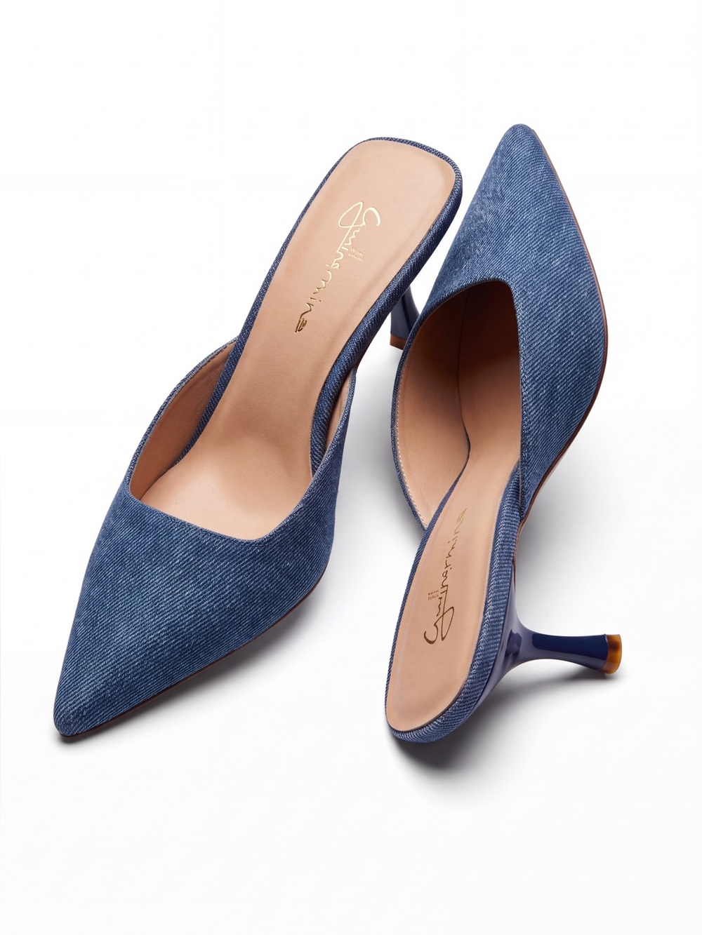 Anthropologie Guilhermina Pointed-Toe Kitten Heel Mule Blue Denim Pointed-Toe Mu